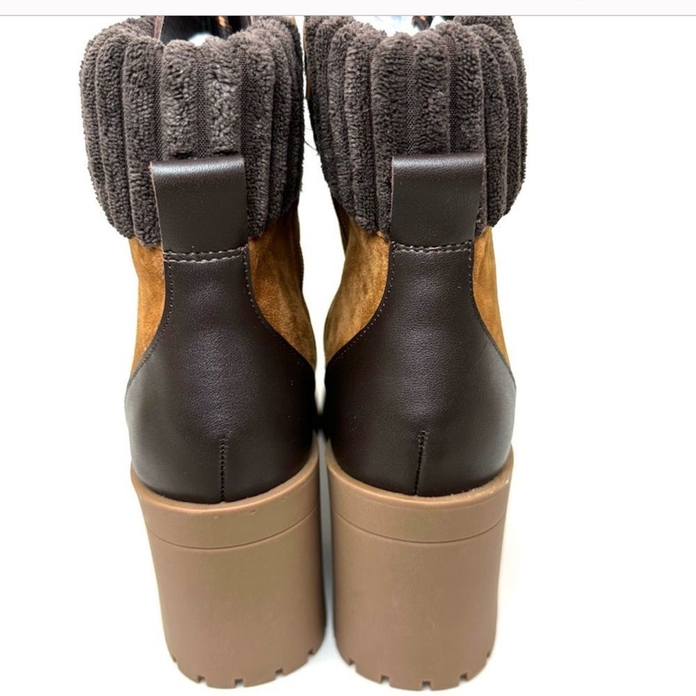 Chelsea and Violet Zaire Leather Suede Platform Boots Lug Sole Brown Black 8.5 M - Picture 5 of 12